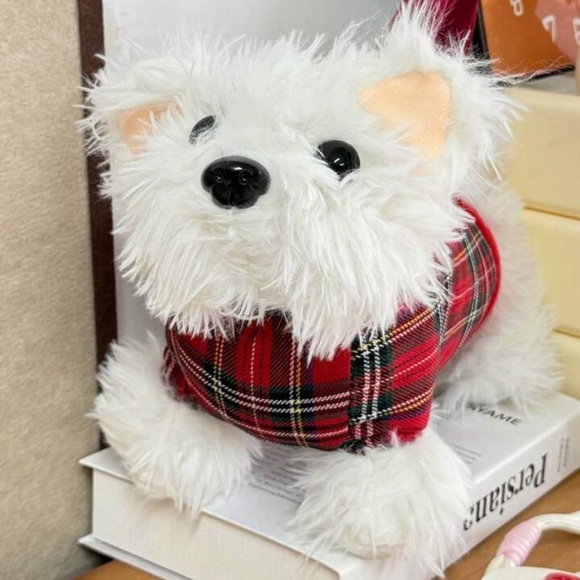{NEW} Plaid Red and White Dog Plush Handbag - Picture 3 of 12